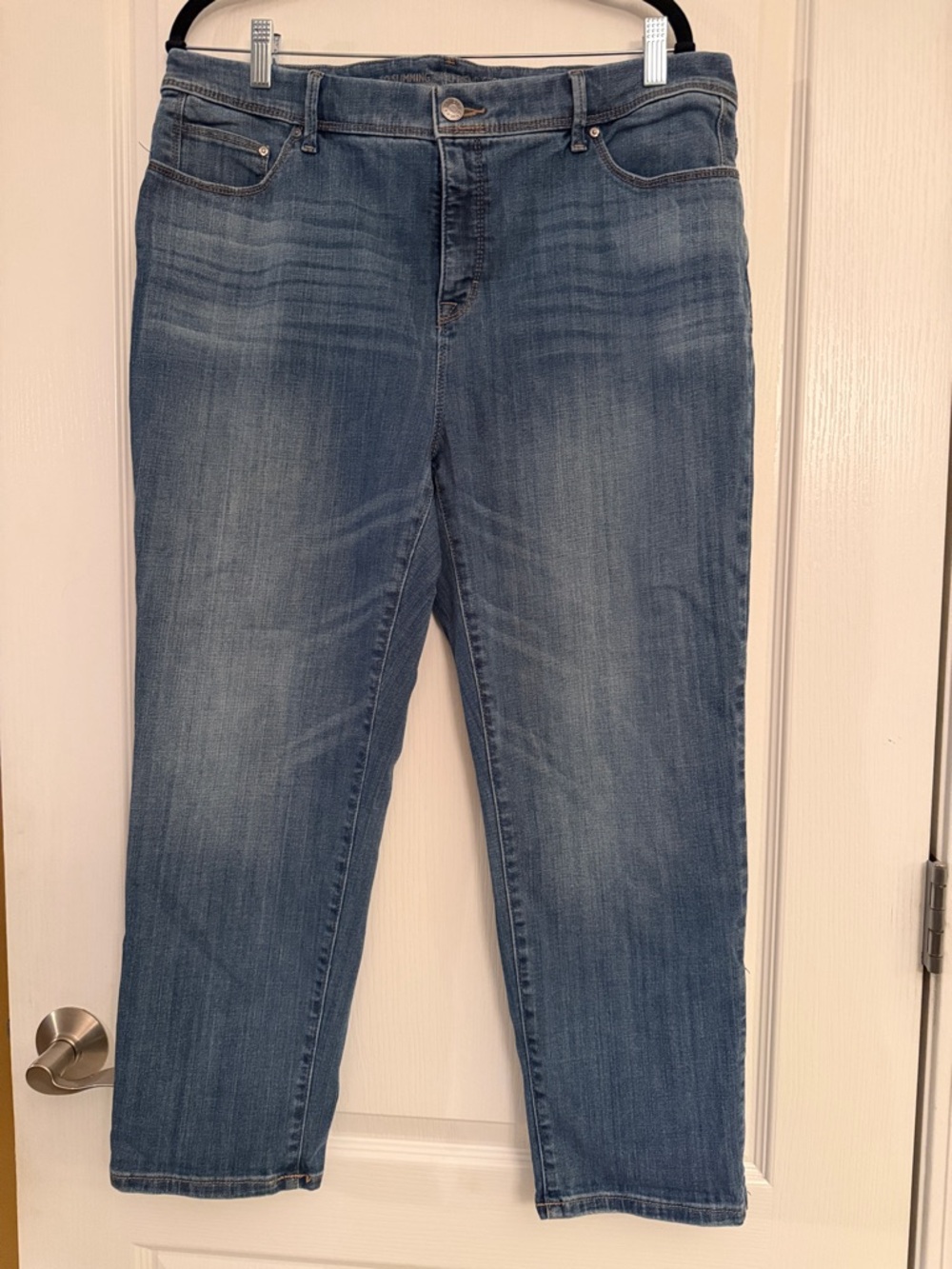 Chico's So Slimming Girlfriend Crop Jeans - Blue with Contrast Stitching